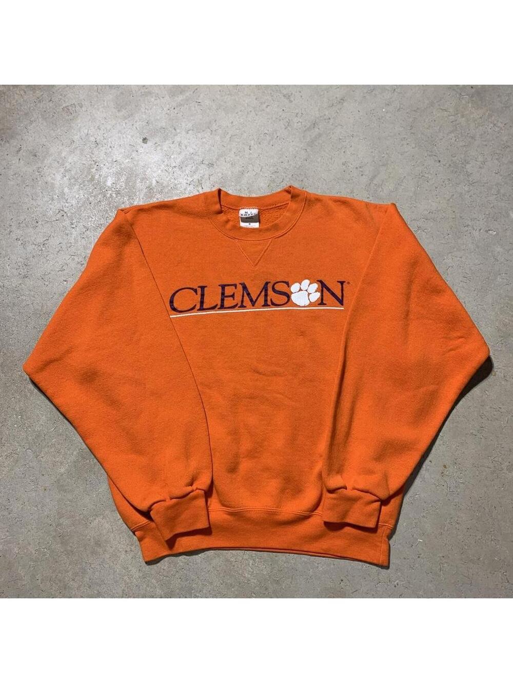 Vintage 90s Clemson Tigers Sweatshirt M Orange MJ Soffe College Crewneck NCAA